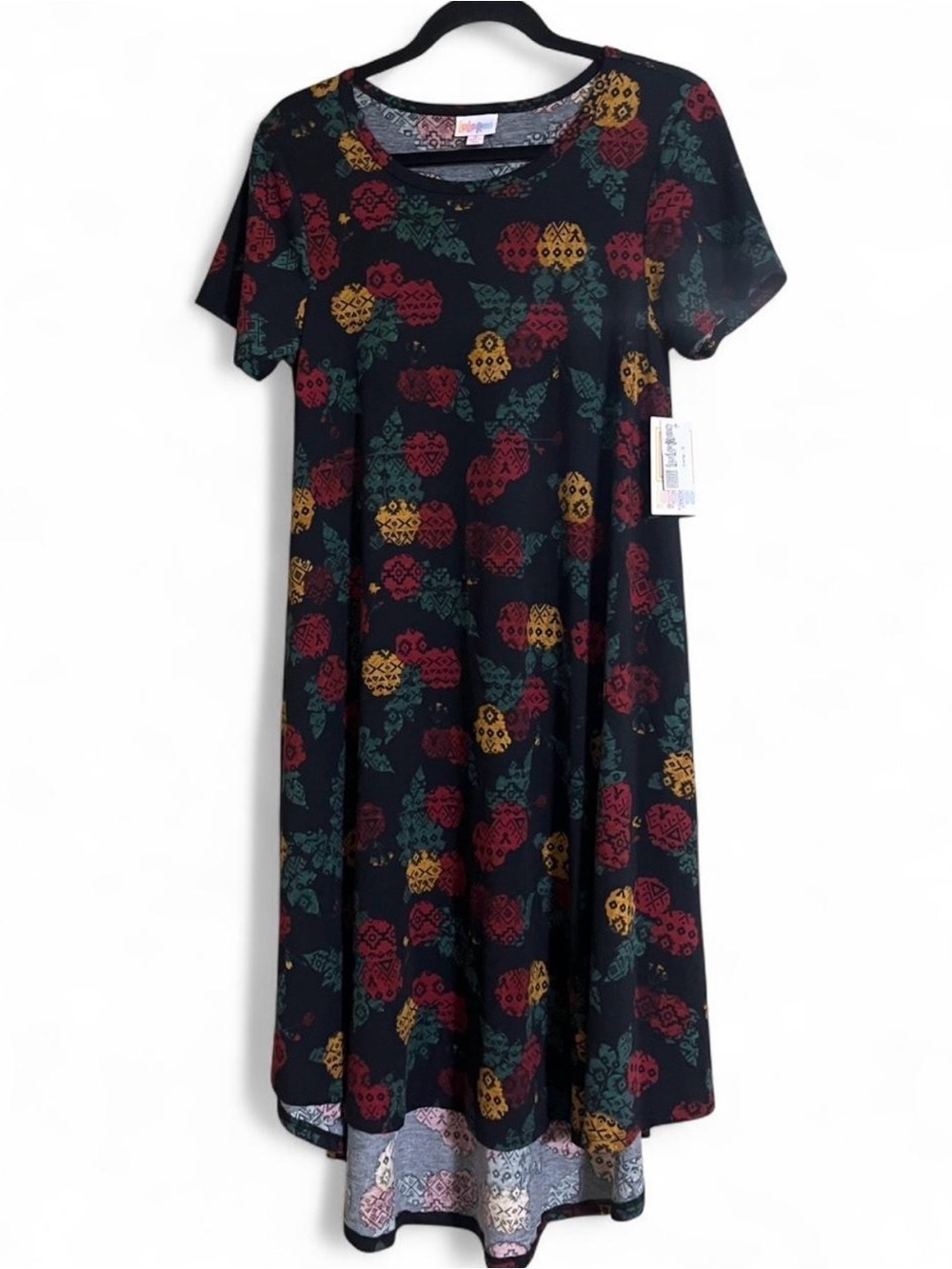 LuLaRoe Midi Dress Sz S CARLY Geometric Print High/Low Hem A-Line/Fit&Flare